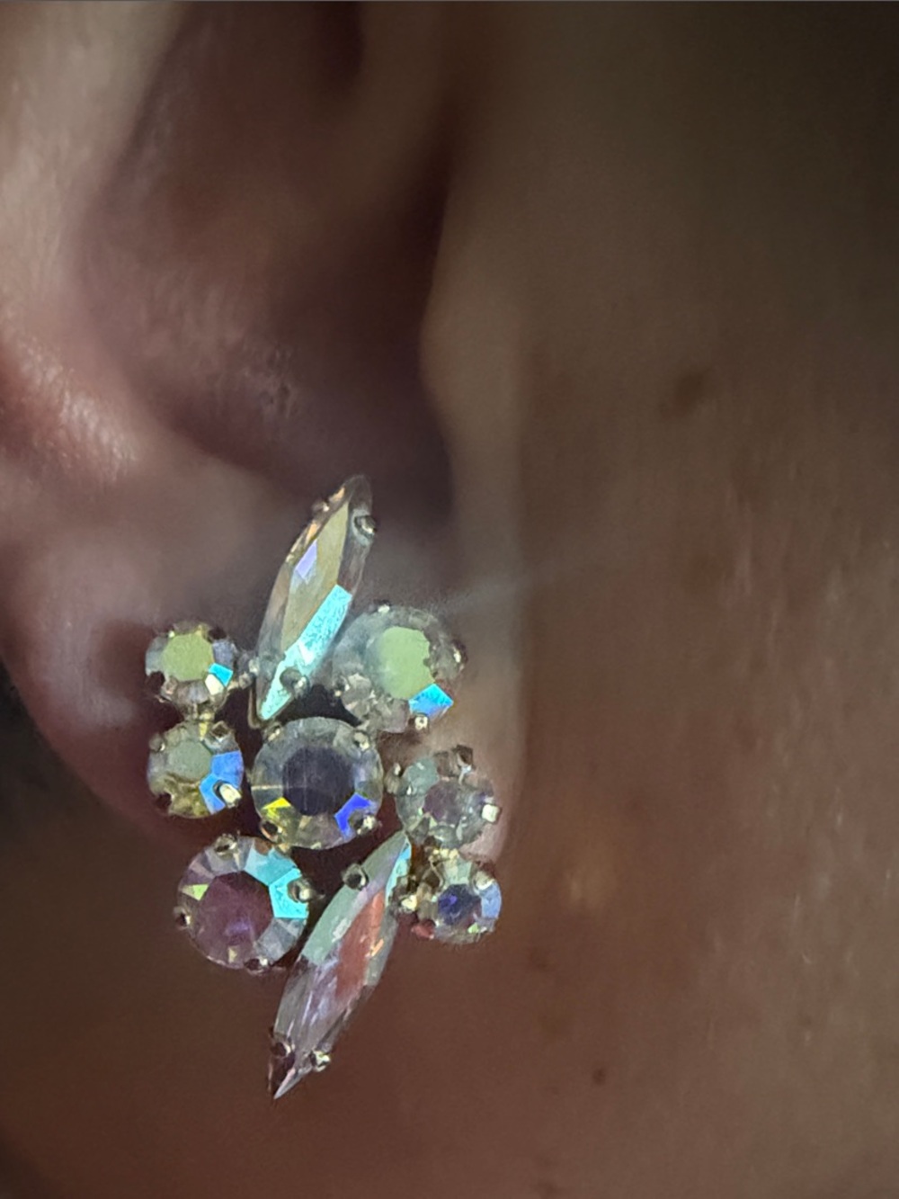 Aurora Borealis rhinestone clip-on earrings